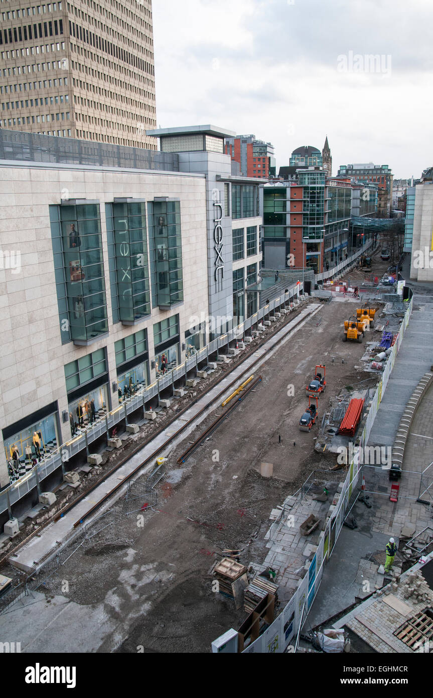 First section of track on Manchester`s Second City Crossing project at the new Arndale tram stop 2015 Stock Photo
